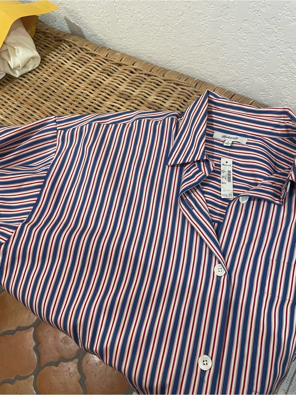 NWT Madewell Red, White & Navy Vertical Stripe Button-Up Shirt